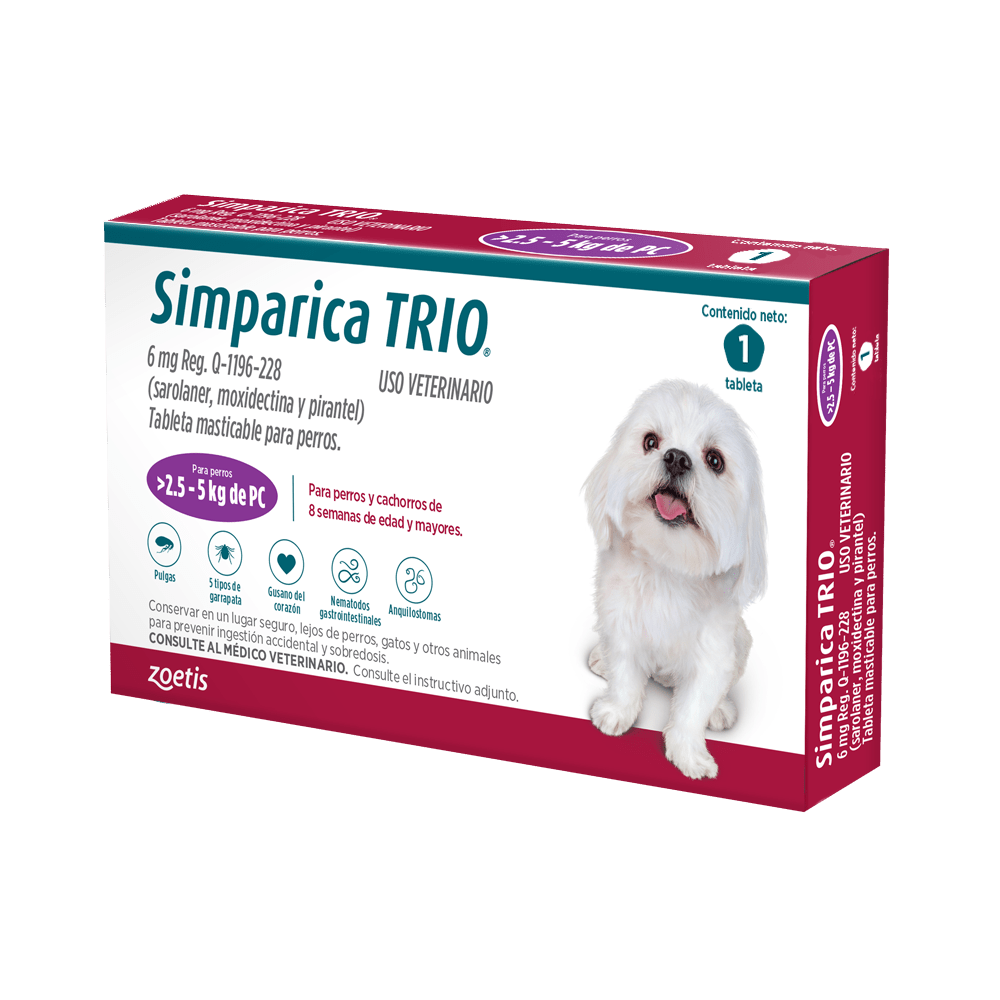 SIMPARICA TRIO 6MG 2.5 - 5 KG 1 TABLETA