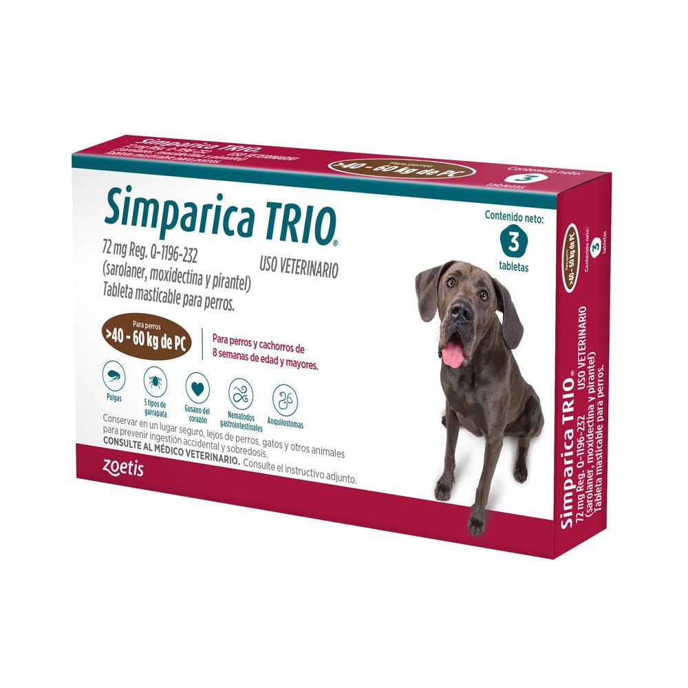 SIMPARICA TRIO DE 72MG 40 - 60 KG 3 TABLETAS
